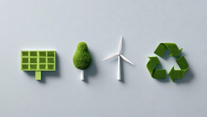 Obraz premium Green Solar, Tree, Wind Turbine, Recycle Icons - Sustainable Energy Environment Concept.