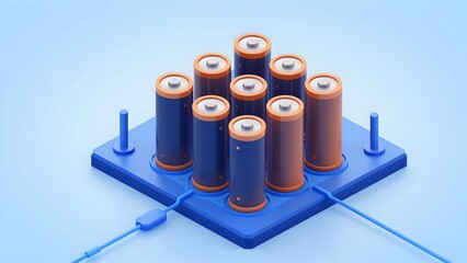3D isometric illustration of rechargeable lithium battery cells power storage