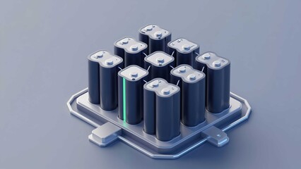 Isometric vector illustration of lithium battery power grid infrastructure system