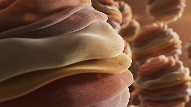 Abstract representation of layered cellular structures in a dynamic environment with soft lighting