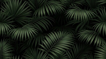 Dark Green Palm Leaves Lush Tropical Foliage Pattern Background Texture