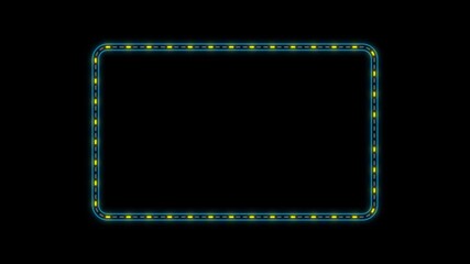 Neon Marquee rectangle light bulb frame animation with light variations on black background, Marquee neon light board retro neon sign - Powered by Adobe