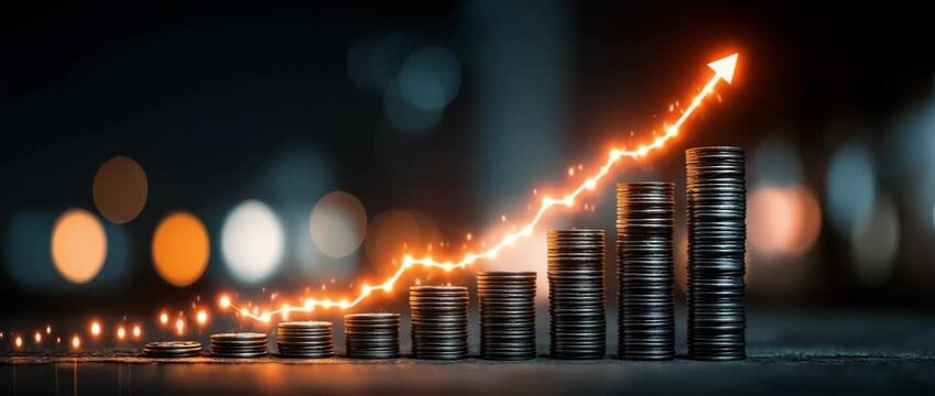 The concept of business growth is depicted in an allusive graph chart that shows marketing sales profit rising to future targets. Corporate businesses are in excellent financial standing.