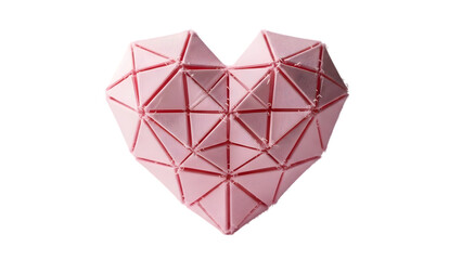 Geometric folded pink origami heart shape isolated on transparent background
