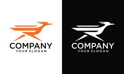 Creative letter R with road runner logo design vector art	