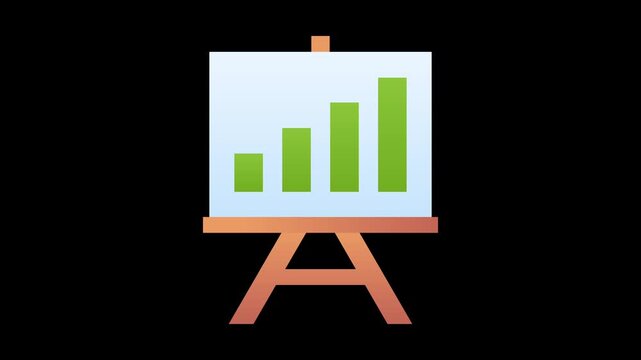 Business presentation board with green bar chart on white canvas showing financial growth, corporate data analysis, project management statistics, and professional marketing strategy