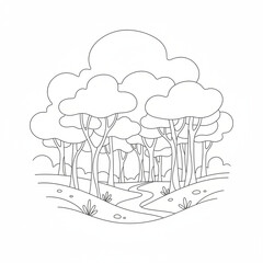 A charming and simple forest scene perfect for a relaxing coloring activity