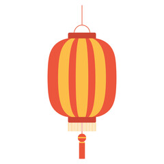 Red and yellow striped chinese lantern with tassel hanging on transparent background vector illustration