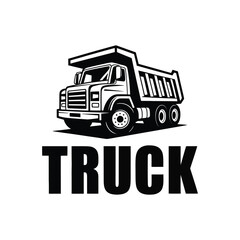 Black dump truck illustration with text TRUCK on transparent background vector graphic logo