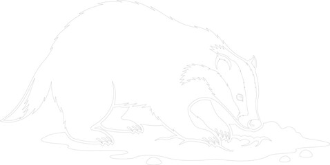 Badger Digging in Soil Line Art Vector Outline Drawing © Kafi