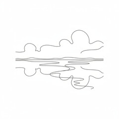 Minimalist outline of clouds mirroring on a calm watery surface