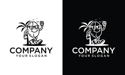 summer coffee beach cafe flat mascot logo design