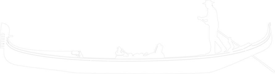 Venetian Gondola and Gondolier Outline Drawing Vector Illustration © Kafi