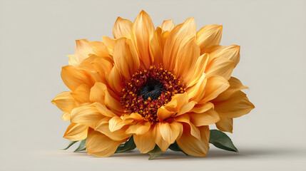 Beautiful isolated sunflower with full bloom on plain background, vibrant yellow petals and dark center, floral arrangement, decorative element, nature photography