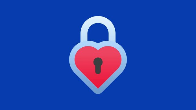 Red heart shaped padlock icon with keyhole on blue background symbolizing romantic love security, password protection for dating apps, secret passion, safety, and emotional commitment