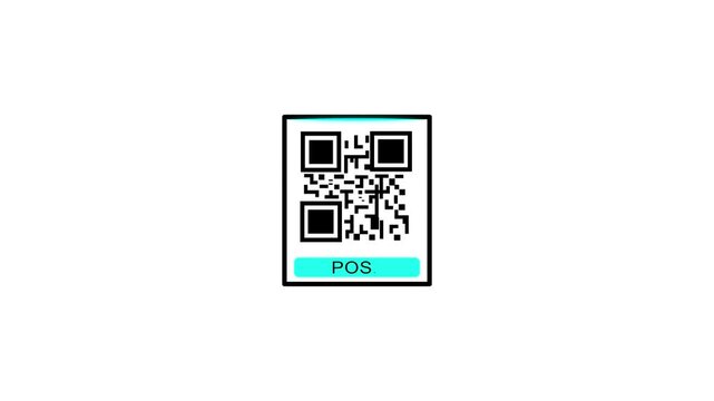 QR code POS Scanning QR Code with Smartphone. Scan QR code barcode POS animation . QR code POS ,cashless technology concept for white background.Animation video..