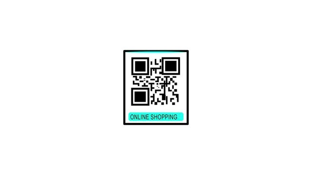 Online Shopping Scanning QR Code with Smartphone. Scan QR code barcode Online Shopping animation . QR code Online Shopping, cashless technology concept for white background. Animation video.