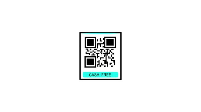 Cash Free QR Code with Smartphone. Scan QR code barcode Cash Free animation, cashless technology concept for white background. Animation video..