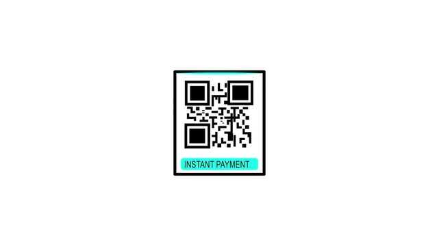 Instant Payment QR Code with Smartphone. Scan QR code barcode Instant Payment animation, cashless technology concept for white background .Animation video..