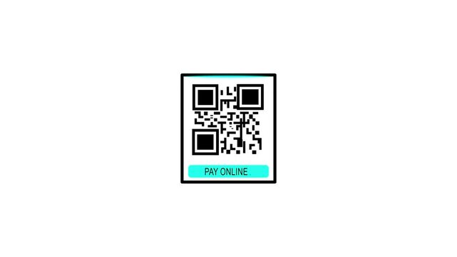 Pay Online QR Code with Smartphone. Scan QR code barcode Pay Online animation, cashless technology concept for white background. Animation video..