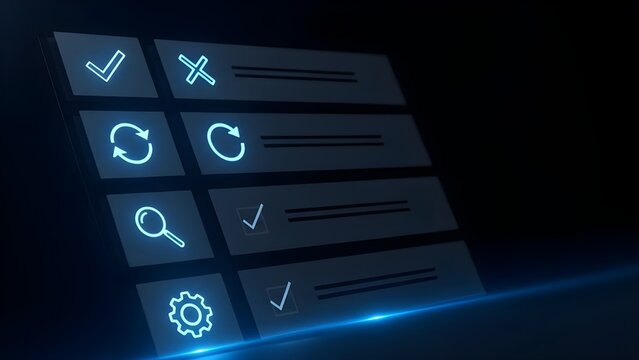 Optimizing digital tasks: illustrating workflow management with glowing blue interface icons - Powered by Adobe