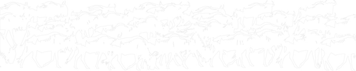 Minimalist Vector Outline of Running Wildebeest Herd Line Art Illustration