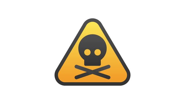 Animated Skull and Crossbones Danger Warning Sign on White Background, Toxic Poison Hazard Symbol, Death Risk Alert, Mortality Icon, Security Caution Motion Graphics Loop Video