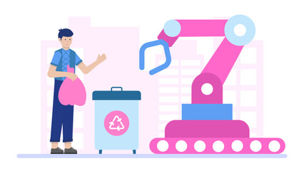 Fototapeta premium Smart City Using Sensors to Optimize Waste Collection. Flat Vector Illustration