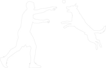 Fototapeta premium Dynamic Vector Outline of Man Playing Fetch with Jumping Dog Minimalist Design