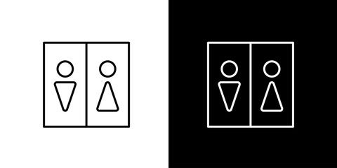 Clean icon illustration of universal male and female restroom symbols displayed side-by-side, perfect for public facility signage and navigation