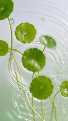 Centella Asiatica Leaves Floating in Water, Skincare Ingredient Concept