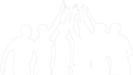 Team Hands Up Celebration Outline Contour Drawing Vector Graphic