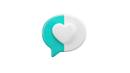 3D Speech bubble with heart icon on transparent background