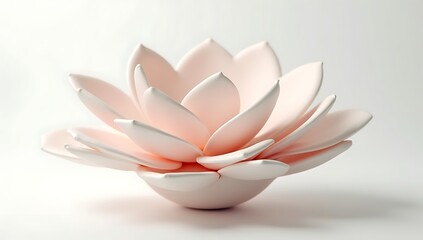 Fototapeta premium Luxury abstract illustration of a floating porcelain floral sculpture with smooth matte finish, soft pastel tones, premium decorative art style, isolated on clean background, high detail render, no te