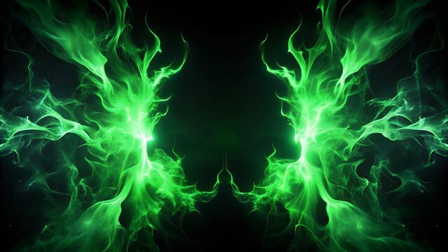 Symmetrical Green Flame Wings Abstract Energy Fantasy Background