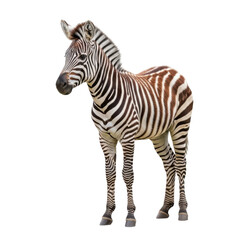Standing zebra foal isolated on transparent background