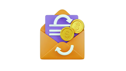 3D Envelope with Coins and Arrows Icon