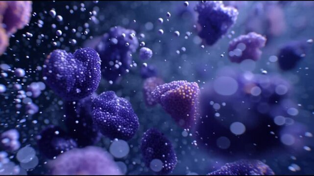 Cinematic Shot of Cells in a Microscopic Environment