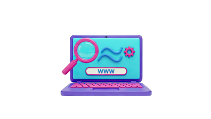 3D Laptop with Magnifying Glass and WWW Icon