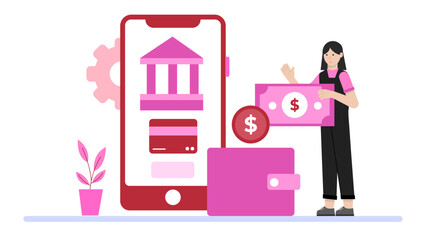 Digital Bank Offering Automated Savings Round-Ups. Flat Vector Illustration