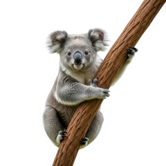 Koala climbing tree branch isolated on transparent background