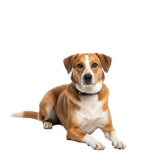 Brown and white dog lying down isolated on transparent background