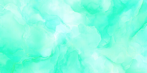 Obraz premium A vibrant and abstract watercolor background featuring swirling shades of turquoise and soft green hues creates a calming effect