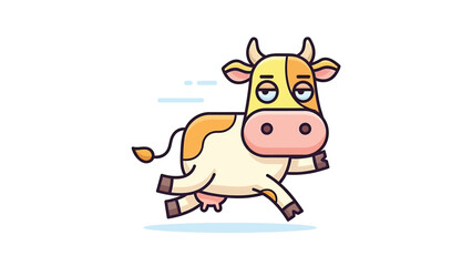Fototapeta premium Cartoon cow running with a determined expression, ready to sprint forward with energy.