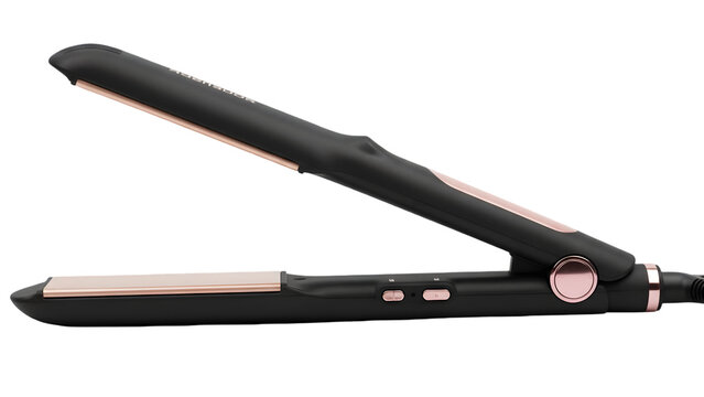 Black hair straightener isolated on transparent background