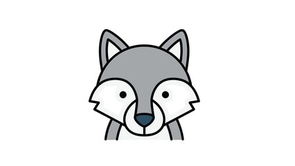 Obraz premium Cute cartoon wolf head with a friendly and curious expression on white background.