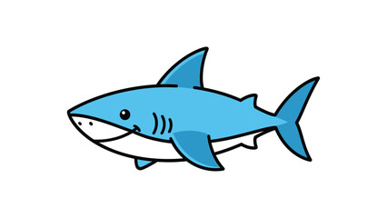 Fototapeta premium Cartoon shark illustration, a friendly and smiling aquatic predator, blue color, simple design.