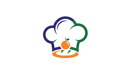 Chefs hat logo with orange fruit, perfect for culinary branding and design.