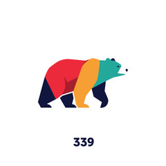 Obraz premium Colorful bear illustration with geometric shapes and vibrant hues, walking forward.