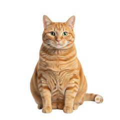 Orange tabby cat sitting upright isolated on transparent background